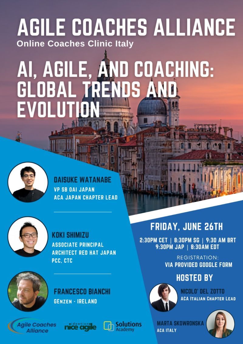 Agile Coaches Alliance Italy講演の告知ビジュアル